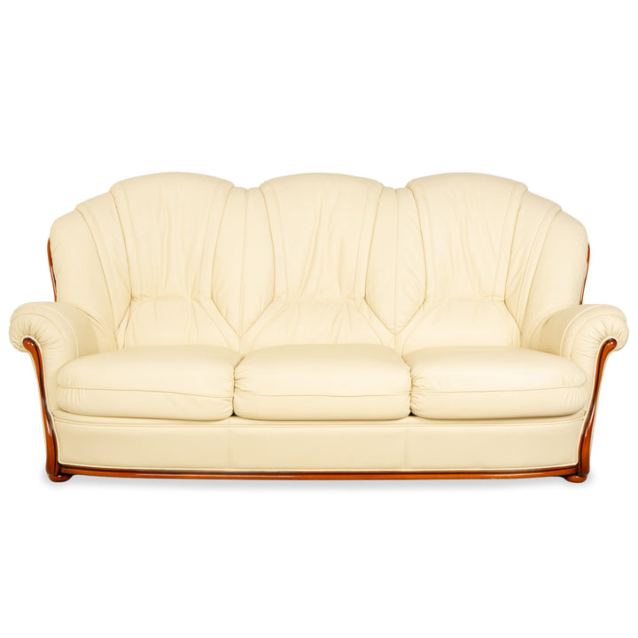 Nieri Leder Dreisitzer Creme Beige Eierschale Sofa Couch
