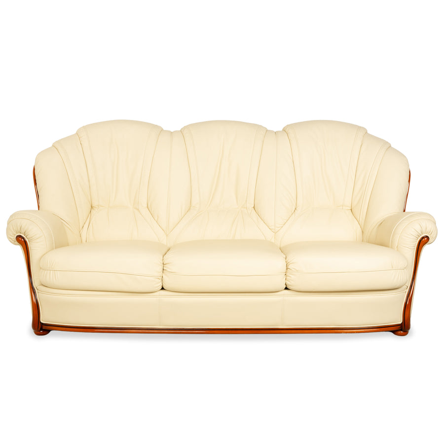 Nieri Leder Dreisitzer Creme Beige Eierschale Sofa Couch