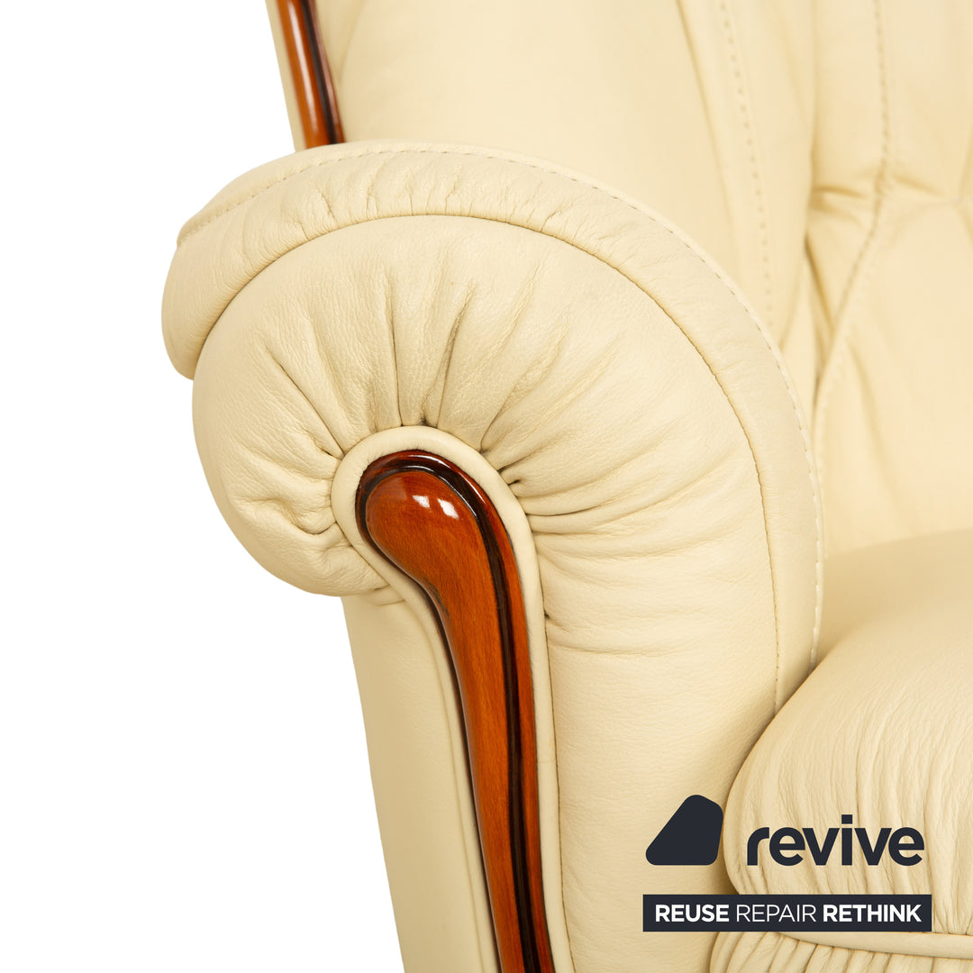 Nieri Leder Dreisitzer Creme Beige Eierschale Sofa Couch