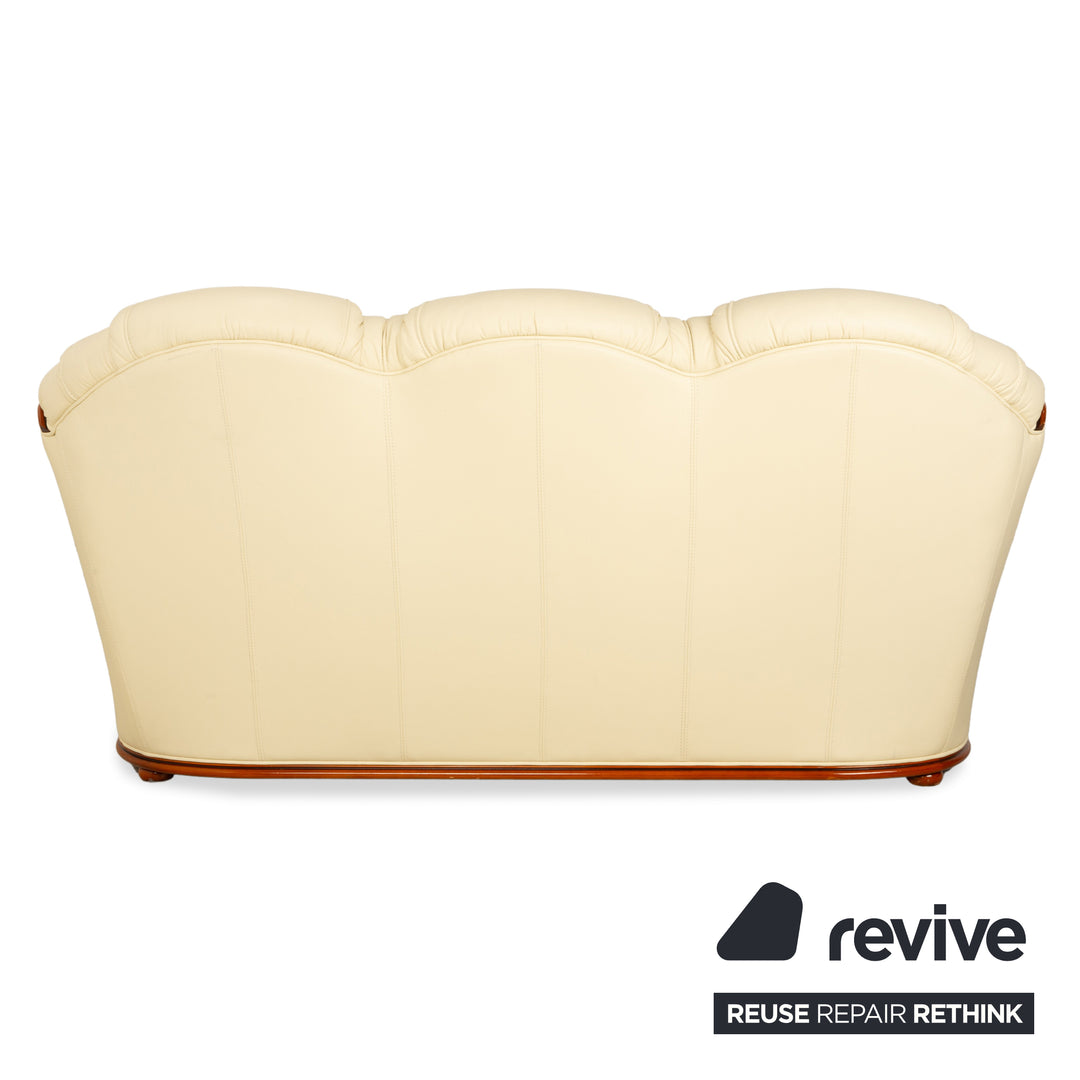 Nieri Leder Dreisitzer Creme Beige Eierschale Sofa Couch