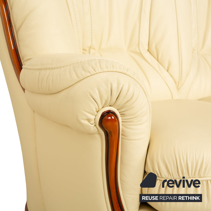 Nieri Leder Dreisitzer Creme Beige Eierschale Sofa Couch