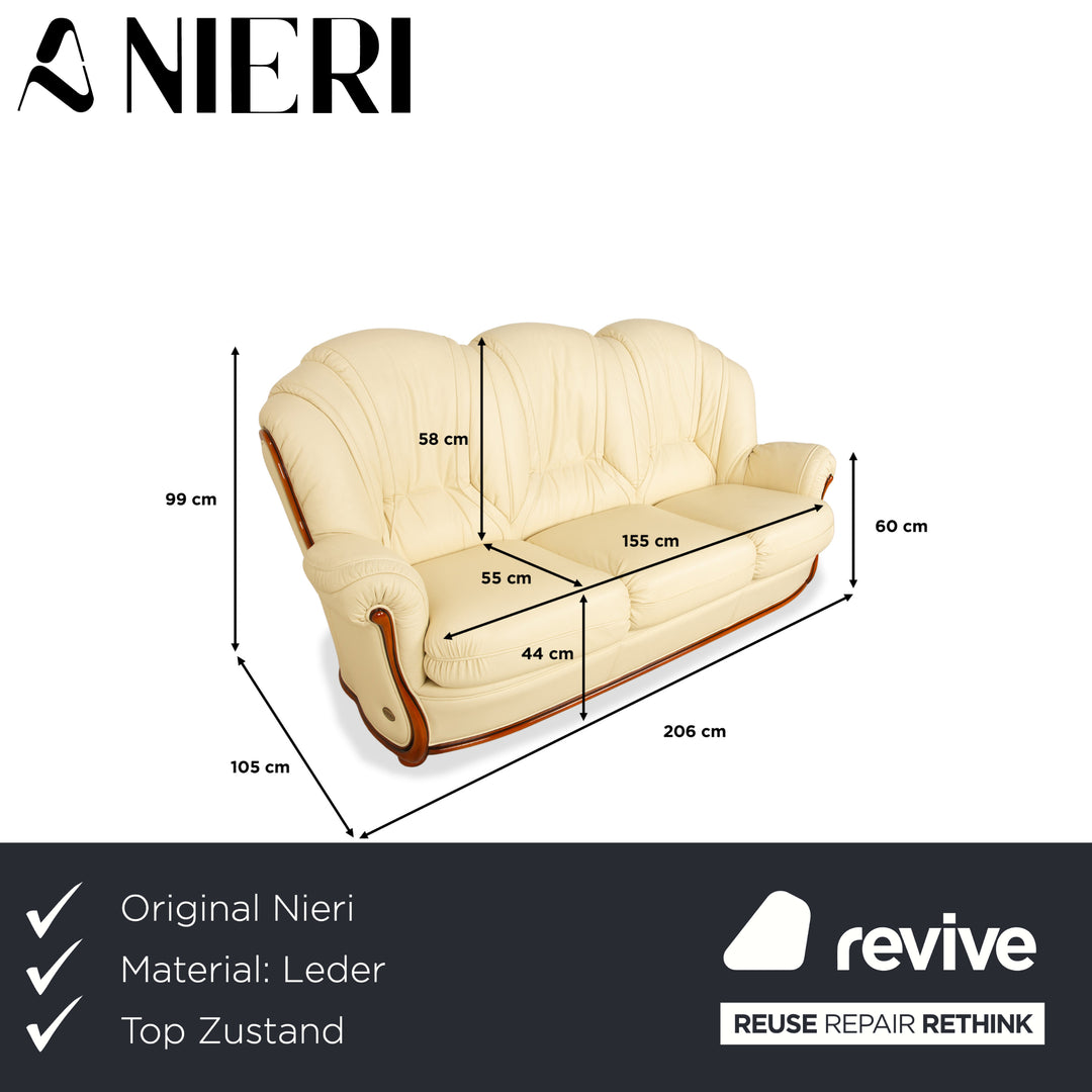 Nieri Leder Dreisitzer Creme Beige Eierschale Sofa Couch