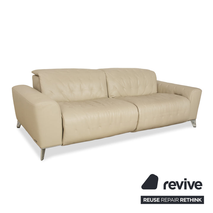 Roche Bobois Satelite Leather Three Seater Cream Beige Electric Function Sofa Couch