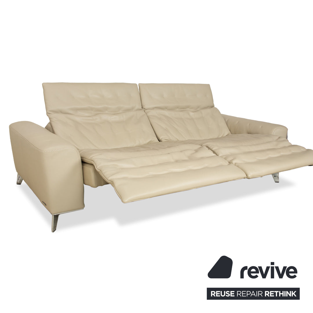 Roche Bobois Satelite Leather Three Seater Cream Beige Electric Function Sofa Couch