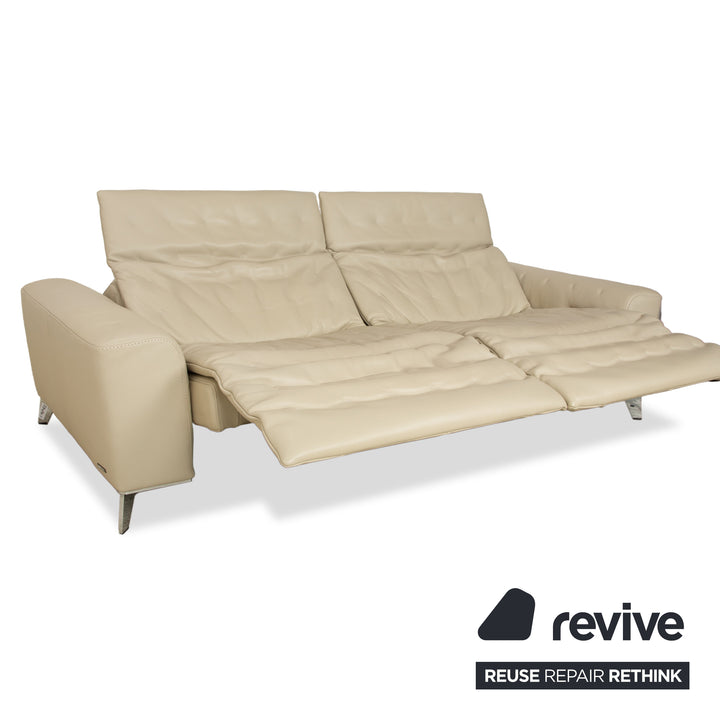 Roche Bobois Satelite Leather Three Seater Cream Beige Electric Function Sofa Couch