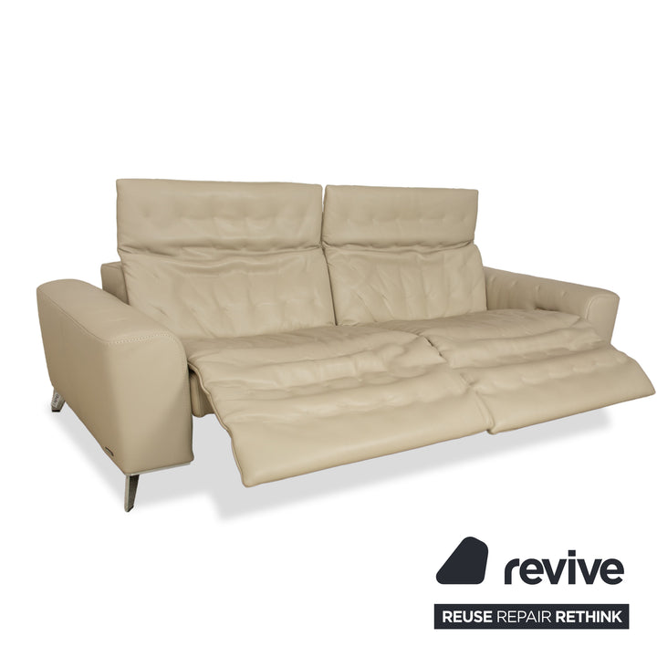 Roche Bobois Satelite Leather Three Seater Cream Beige Electric Function Sofa Couch