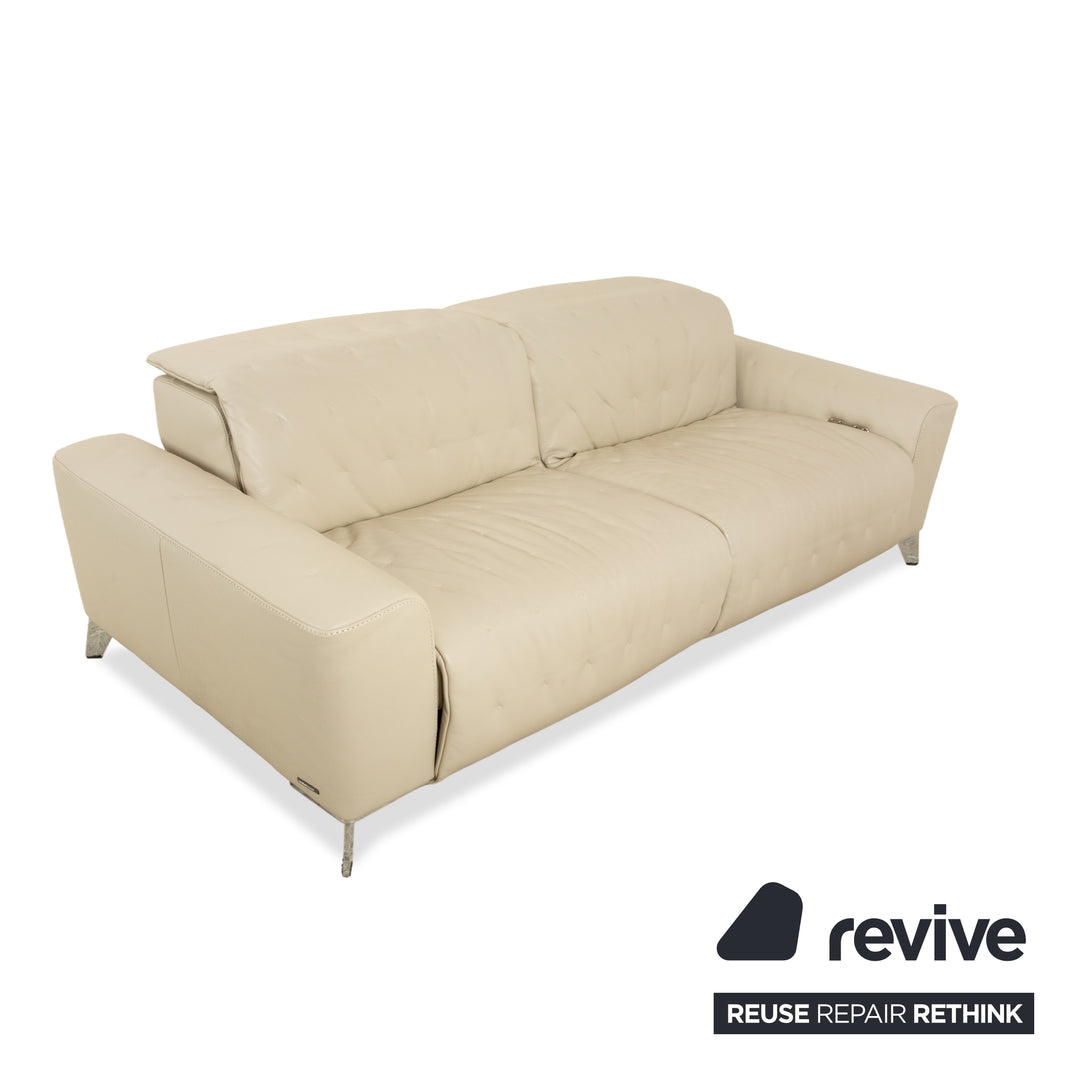 Roche Bobois Satelite Leather Three Seater Cream Beige Electric Function Sofa Couch
