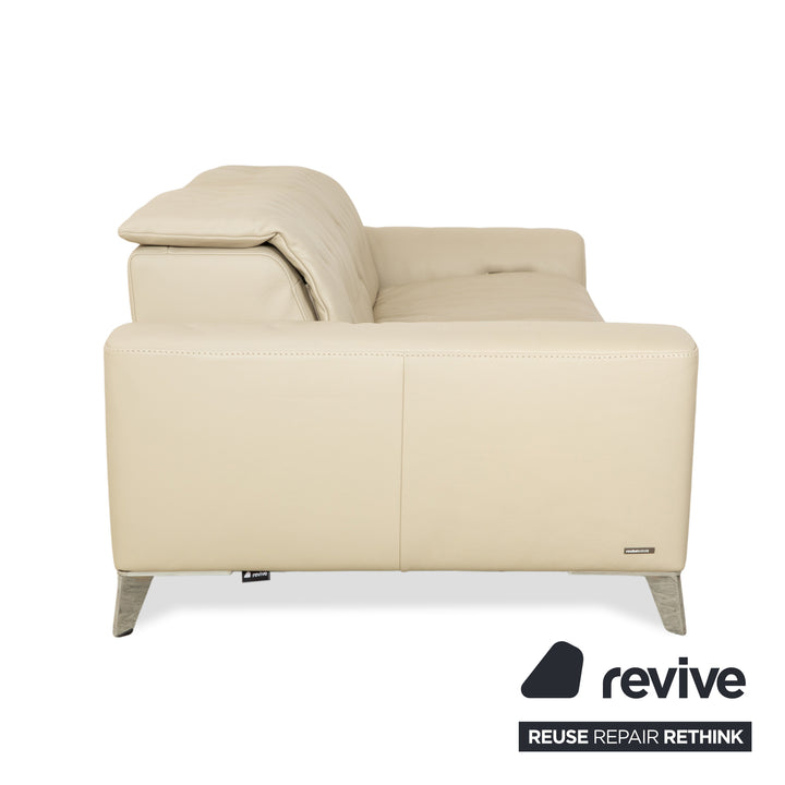 Roche Bobois Satelite Leather Three Seater Cream Beige Electric Function Sofa Couch