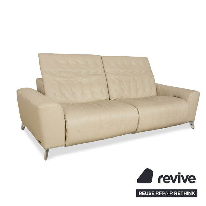 Roche Bobois Satelite Leather Three Seater Cream Beige Electric Function Sofa Couch