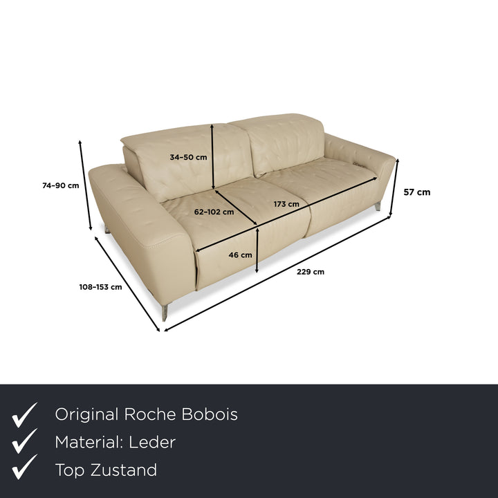 Roche Bobois Satelite Leather Three Seater Cream Beige Electric Function Sofa Couch