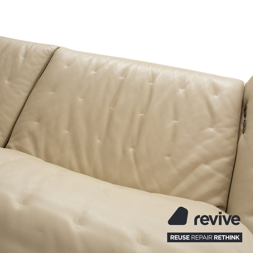 Roche Bobois Satelite Leather Three Seater Cream Beige Electric Function Sofa Couch