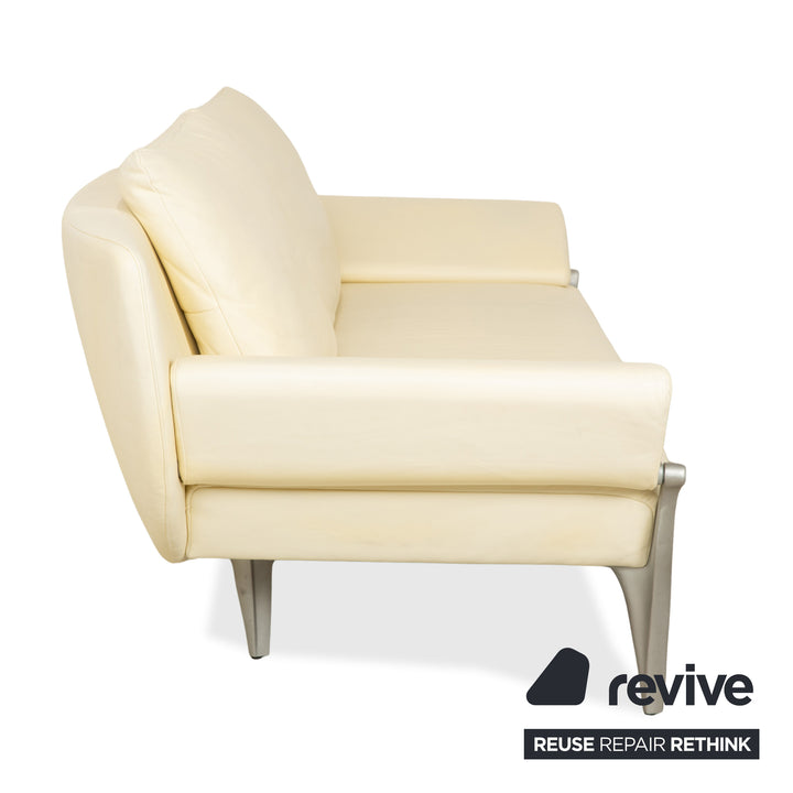 Rolf Benz 1600 Leder Dreisitzer Creme Eierschale Beige manuelle Funktion Sofa Couch