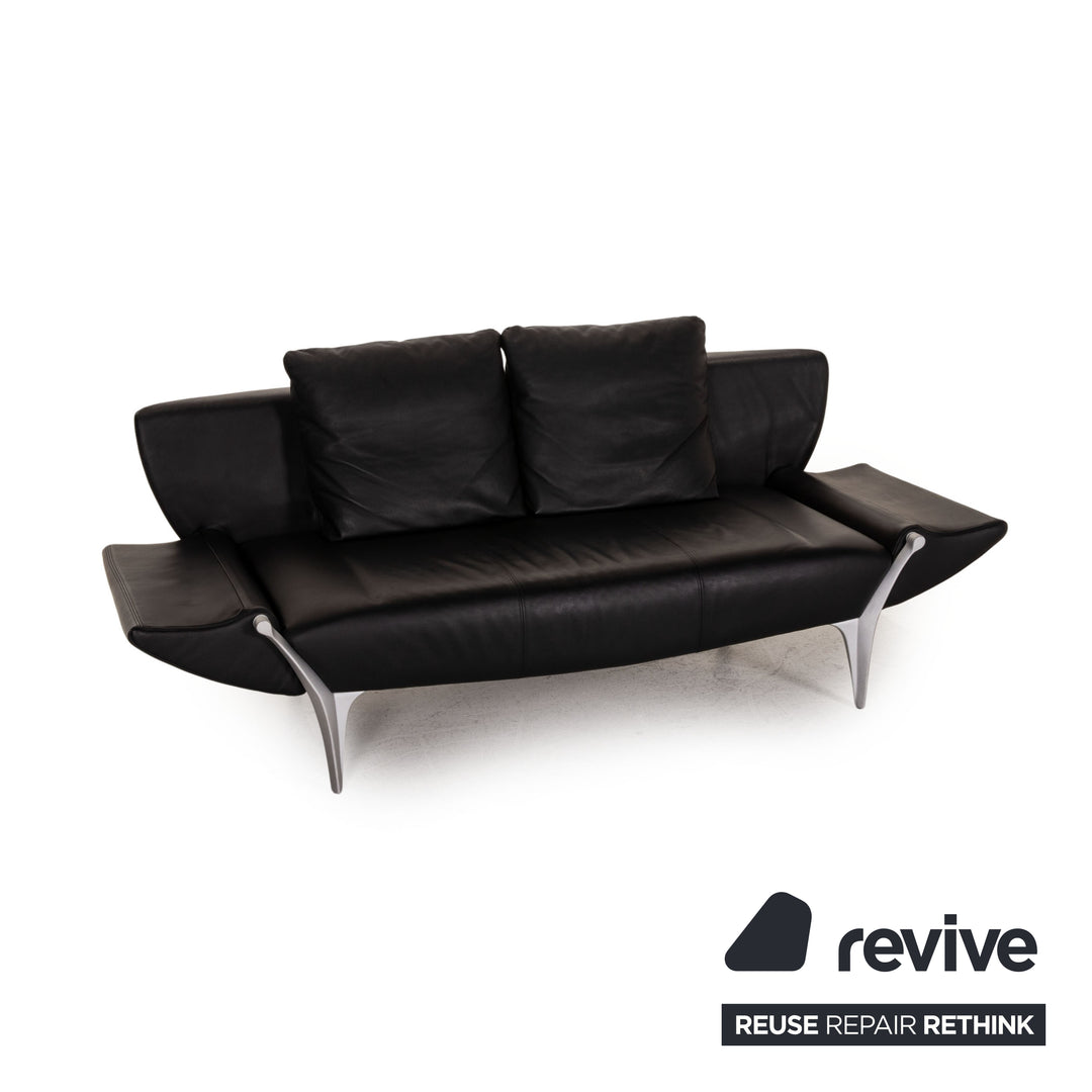 Rolf Benz 1600 Canapé en cuir noir Fonction canapé deux places
