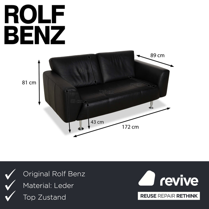 Canapé deux places en cuir noir Rolf Benz 250