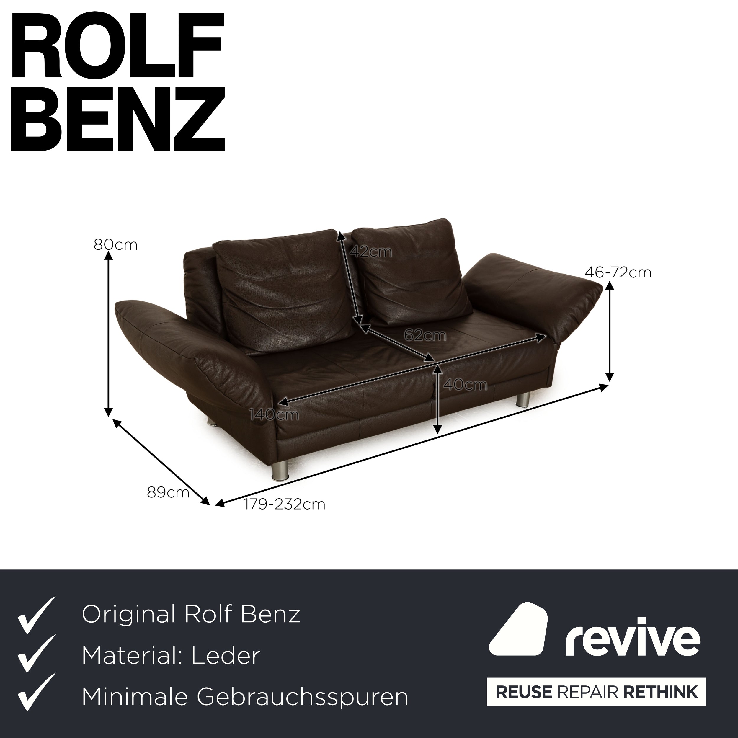 Rolf Benz 510 Leder Zweisitzer Braun manuelle Funktion Sofa Couch