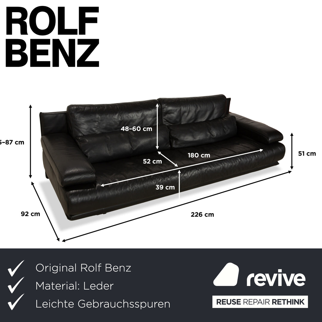 Rolf Benz 6500 Leder Dreisitzer Schwarz Sofa Couch manuelle Funktion