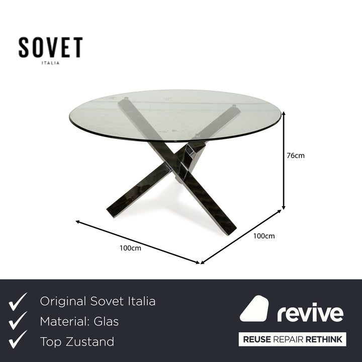 Sovet Italia Aikido Glass Dining Table Silver Chrome Round