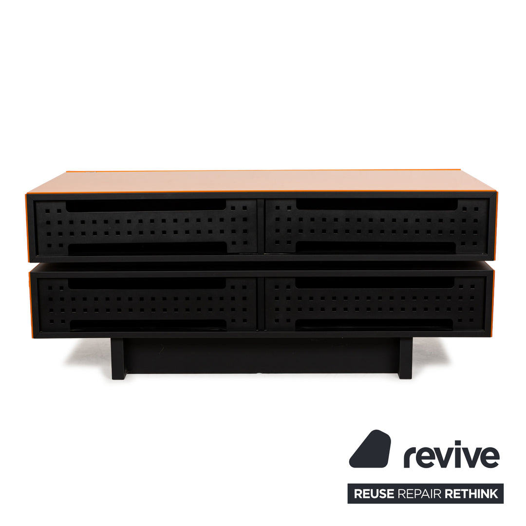 Spectral Brick Glas Holz Sideboard Orange Schwarz Barfach Mediaboard Lowboard