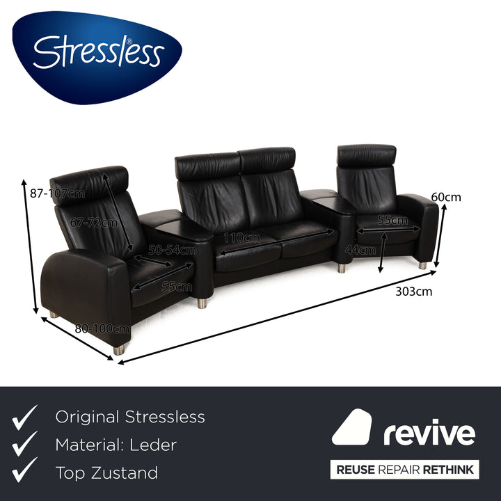 Stressless Arion Leather Four Seater Black Manual Function Sofa Couch