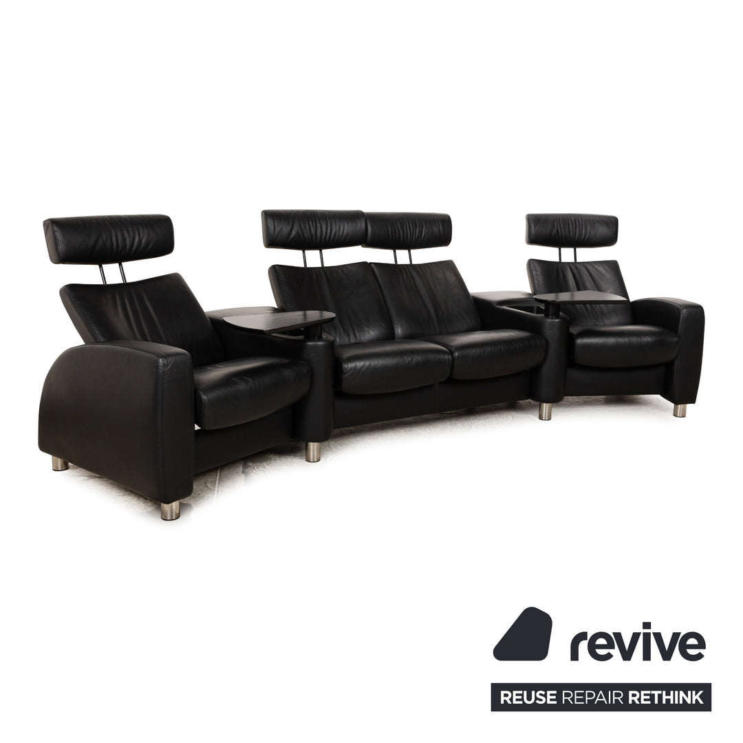 Stressless Arion Leather Four Seater Black Manual Function Sofa Couch