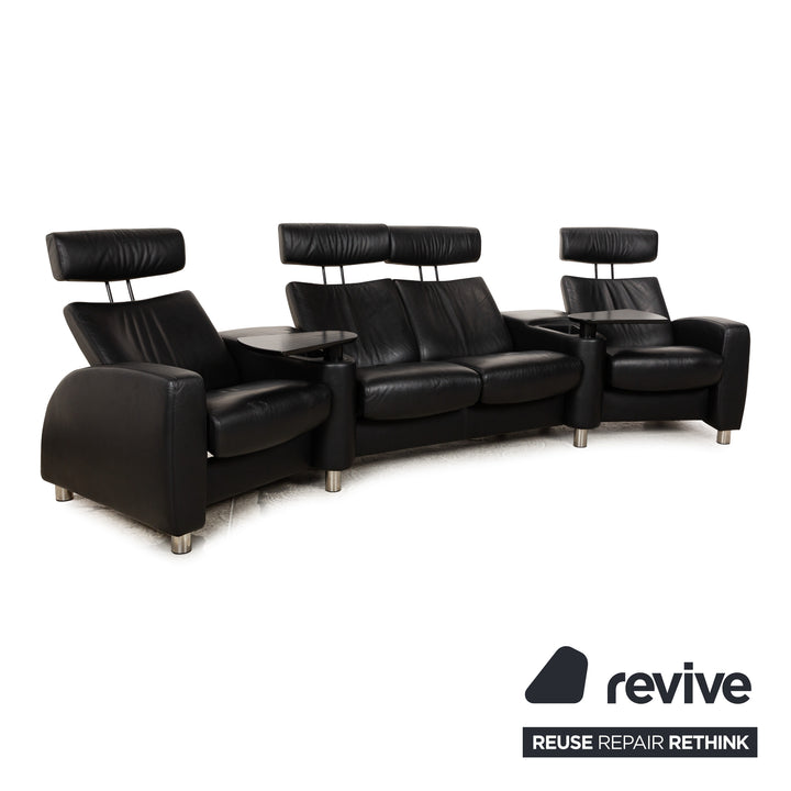 Stressless Arion Leather Four Seater Black Manual Function Sofa Couch