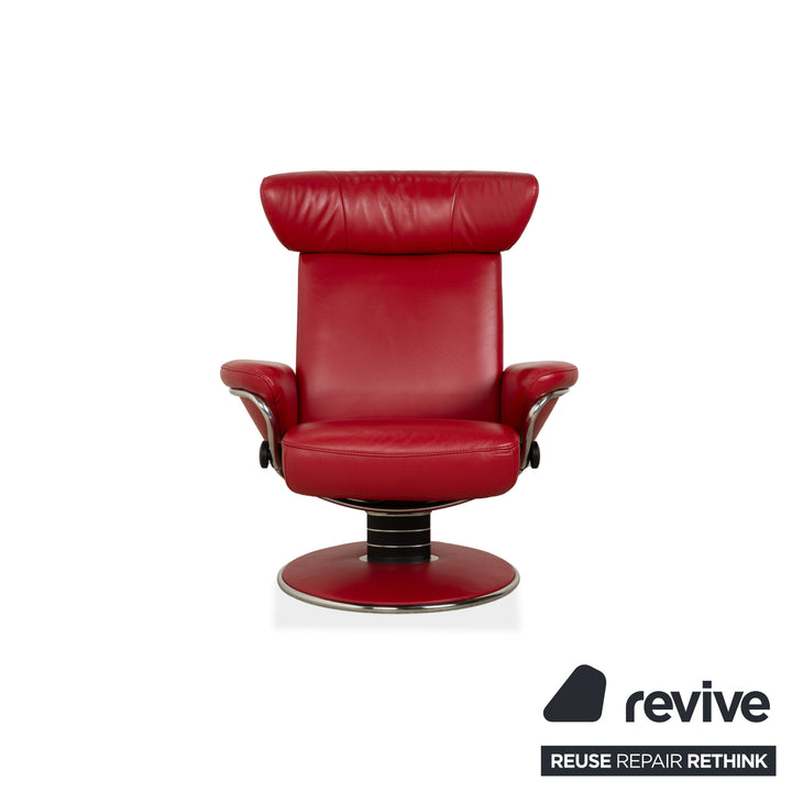 Stressless Jazz Leder Sessel Rot manuelle Funktion mit Hocker komfortabler Relaxsessel Loungesessel Weinrot Bordeaux