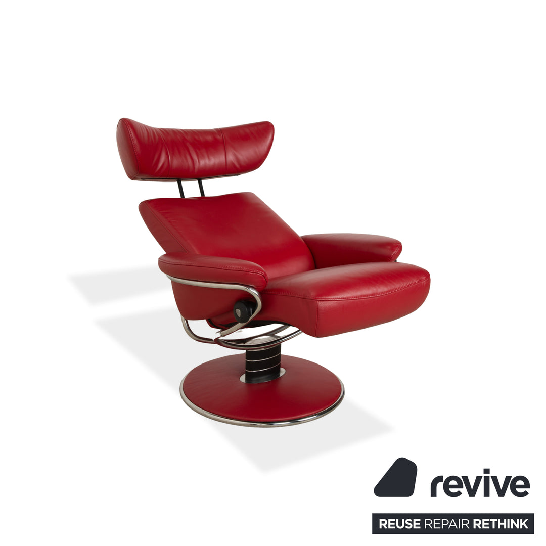 Stressless Jazz Leder Sessel Rot manuelle Funktion mit Hocker komfortabler Relaxsessel Loungesessel Weinrot Bordeaux