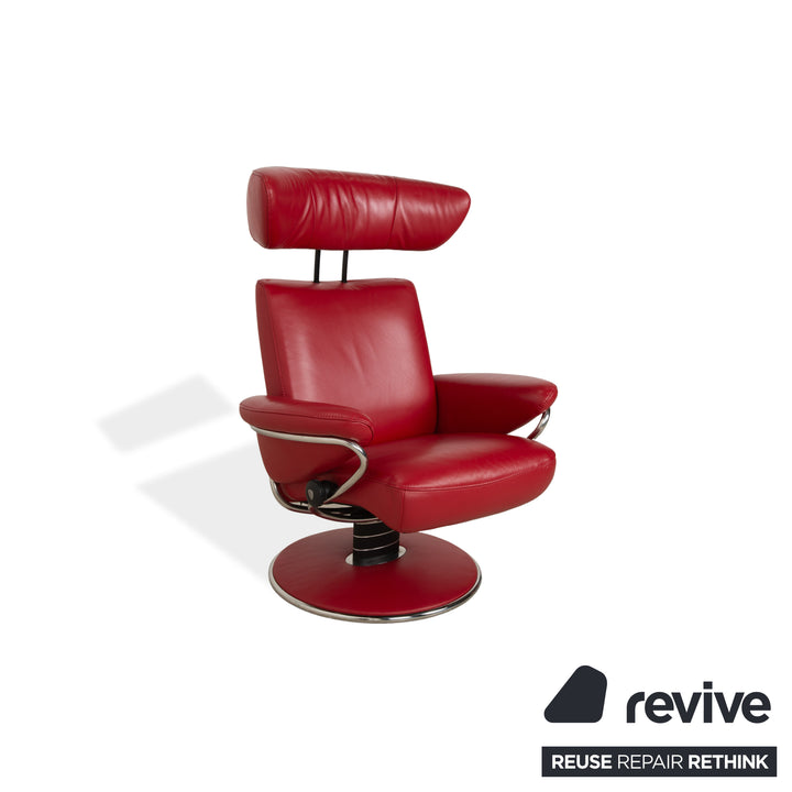 Stressless Jazz Leder Sessel Rot manuelle Funktion mit Hocker komfortabler Relaxsessel Loungesessel Weinrot Bordeaux