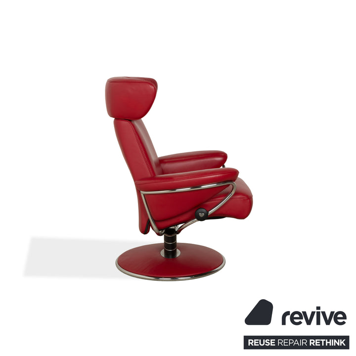 Stressless Jazz Leder Sessel Rot manuelle Funktion mit Hocker komfortabler Relaxsessel Loungesessel Weinrot Bordeaux