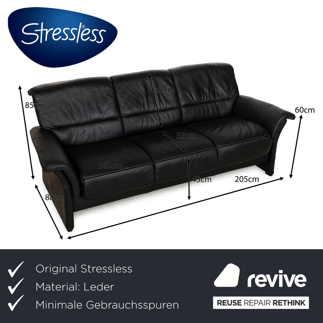Stressless Leather Three Seater Black Sofa Couch