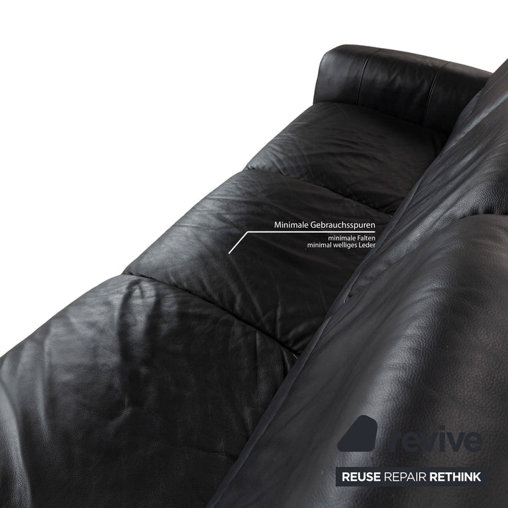 Stressless Leather Three Seater Black Sofa Couch