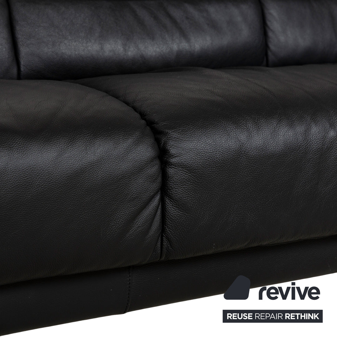 Stressless Leather Three Seater Black Sofa Couch