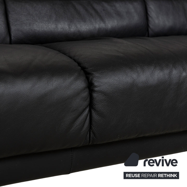 Stressless Leather Three Seater Black Sofa Couch