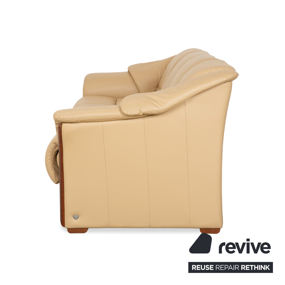 Stressless Oslo Leder Holz Viersitzer Beige Creme Braun Sofa Couch