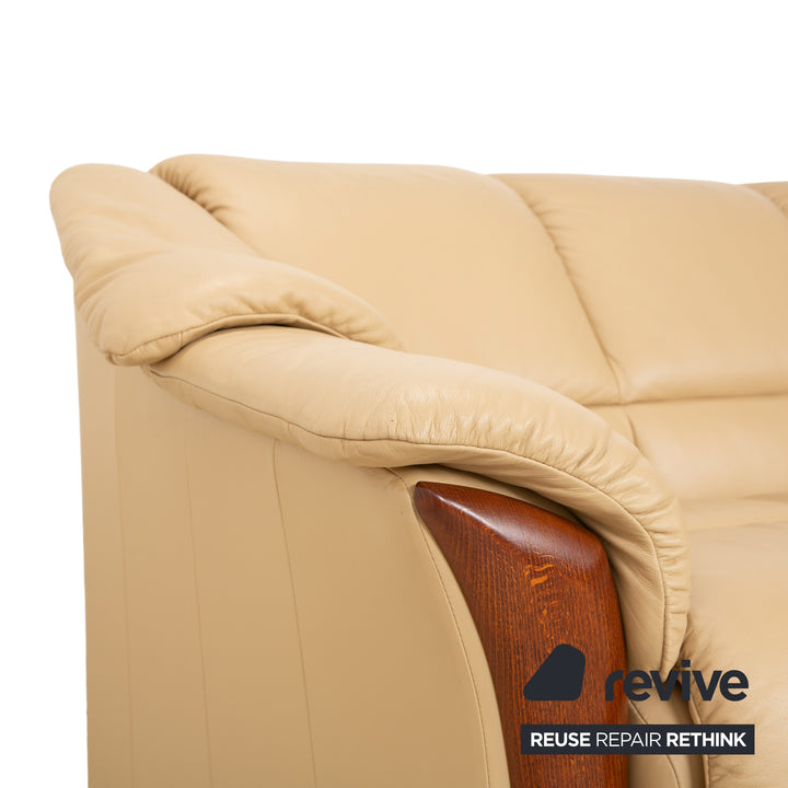 Stressless Oslo Leder Holz Viersitzer Beige Creme Braun Sofa Couch