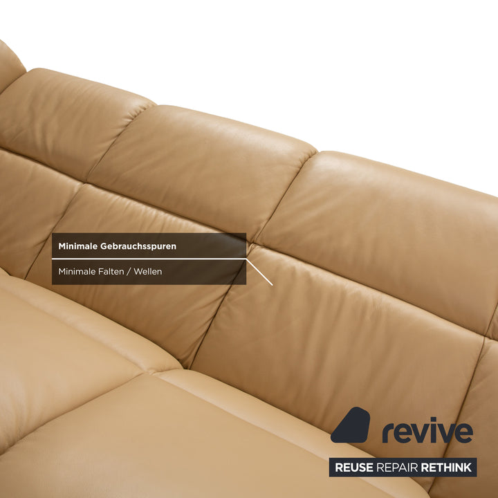 Stressless Oslo Leder Holz Viersitzer Beige Creme Braun Sofa Couch