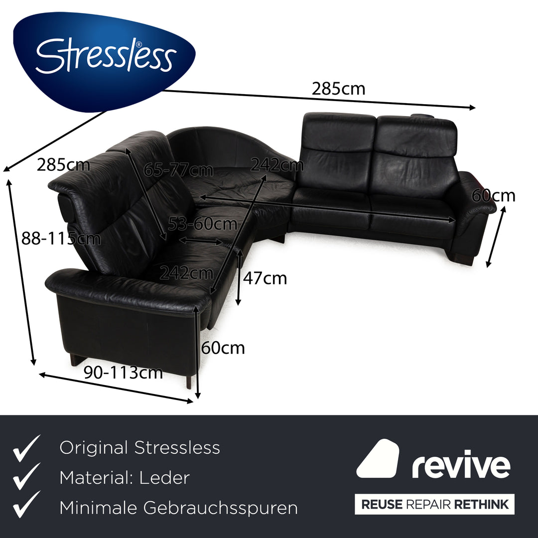 Canapé d'angle en cuir Stressless Paradise noir à fonction manuelle