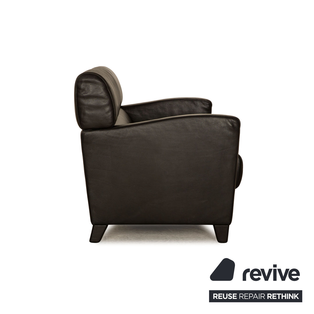 WK Wohnen Leather Two Seater Black Sofa Couch