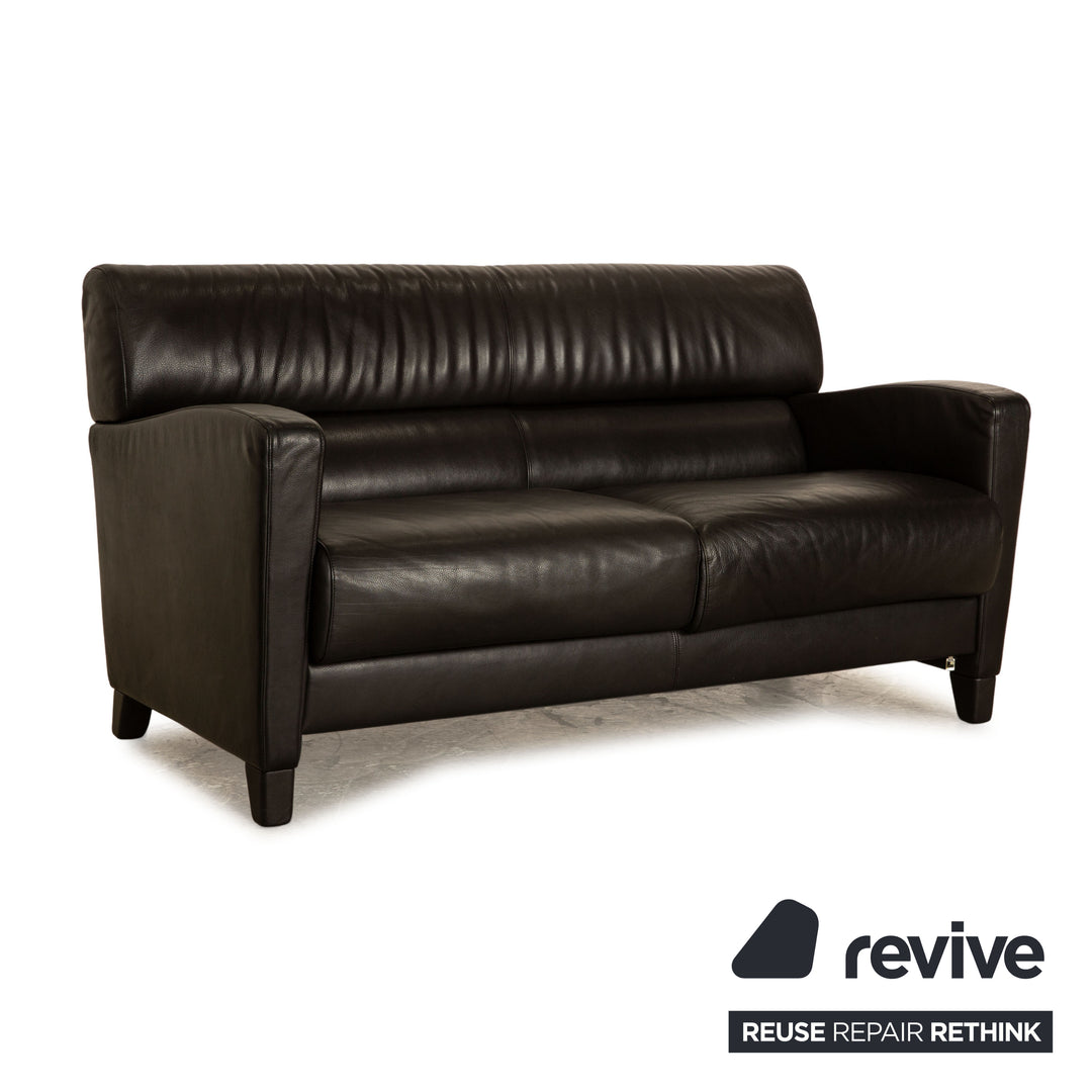 WK Wohnen Leather Two Seater Black Sofa Couch