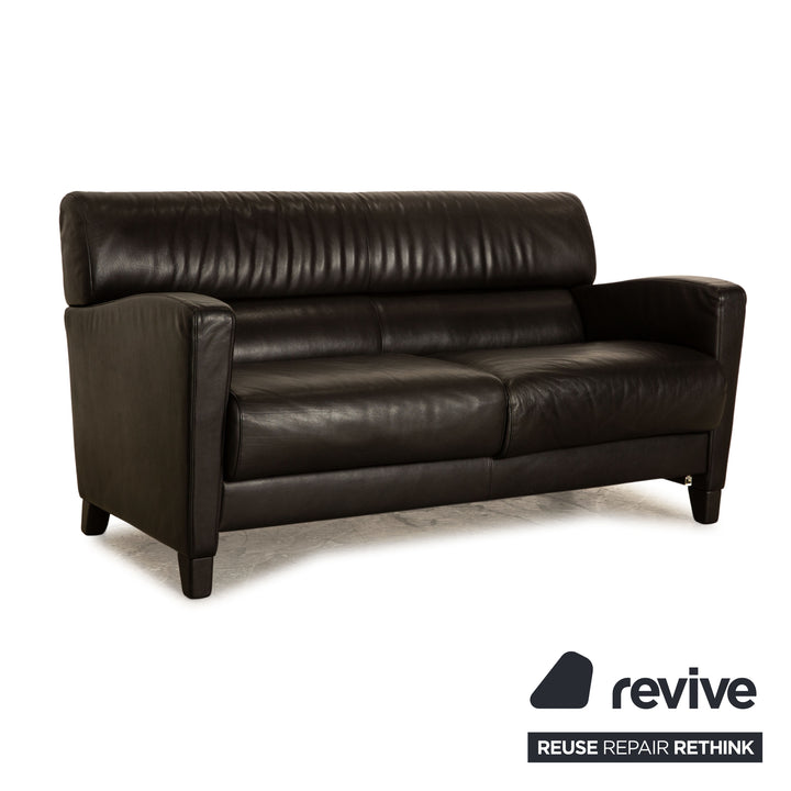 WK Wohnen Leather Two Seater Black Sofa Couch