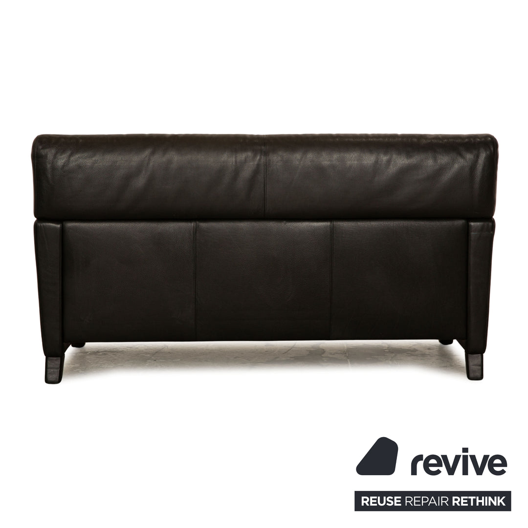 WK Wohnen Leather Two Seater Black Sofa Couch
