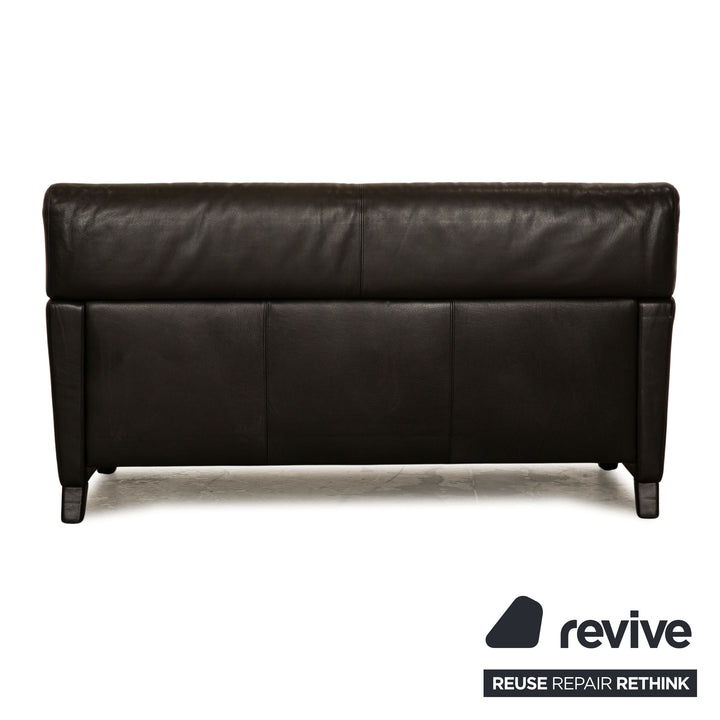 WK Wohnen Leather Two Seater Black Sofa Couch