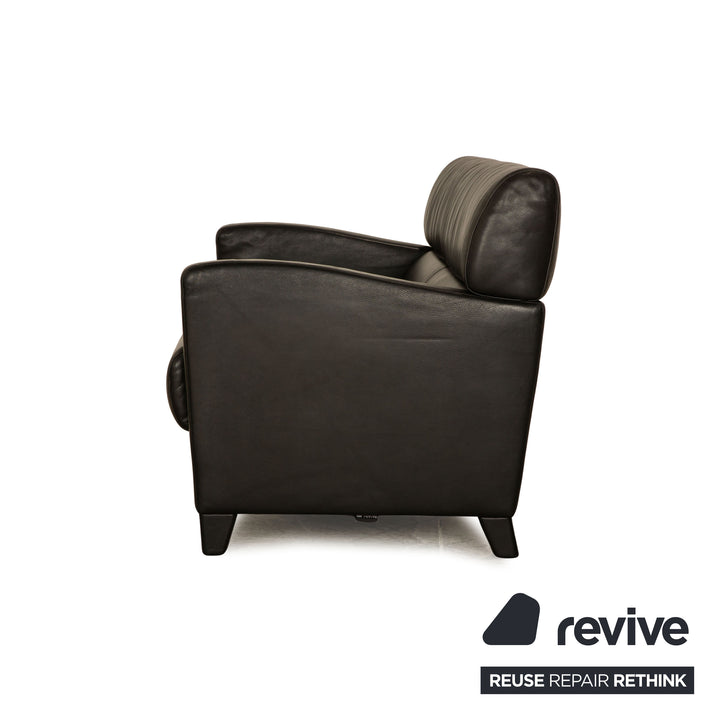 WK Wohnen Leather Two Seater Black Sofa Couch