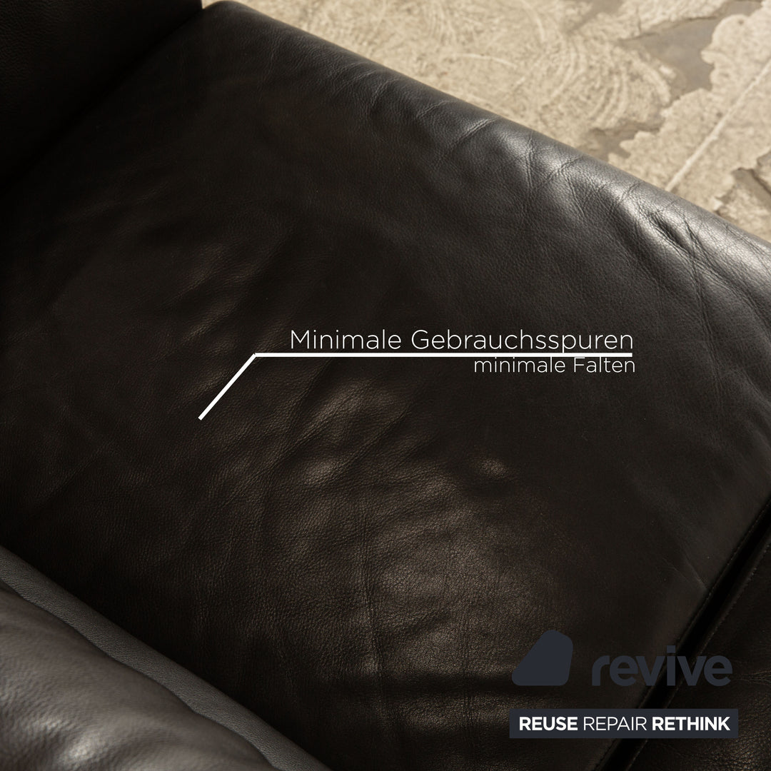 WK Wohnen Leather Two Seater Black Sofa Couch