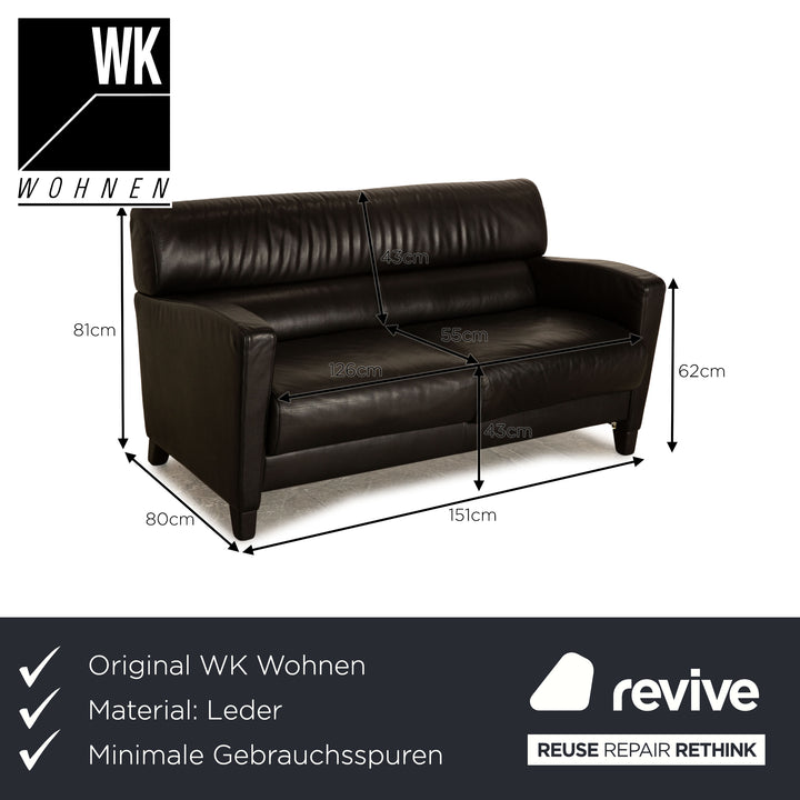 WK Wohnen Leather Two Seater Black Sofa Couch