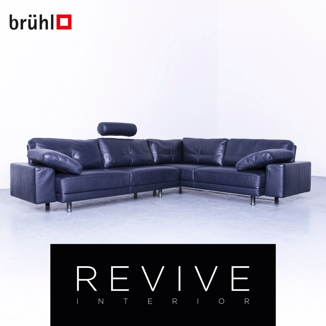Brühl Designer Leder Ecksofa Schwarz Echtleder Kopfstütze Couch #4673