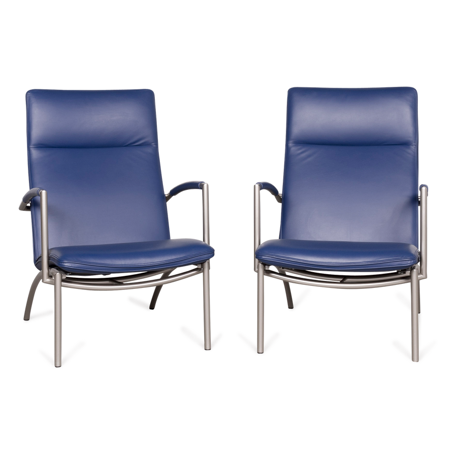 Cor Pando Designer Leder Sessel Blau Zwei Stück Echtleder #8174