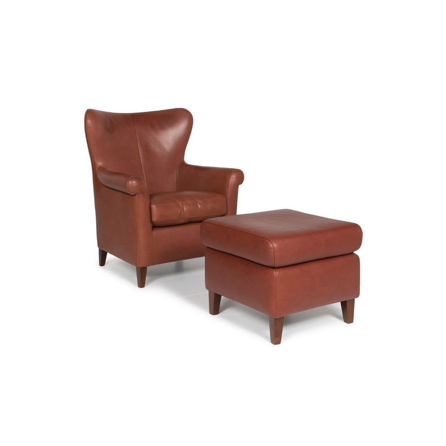 Machalke Leder Sessel Garnitur Braun Hocker #11623