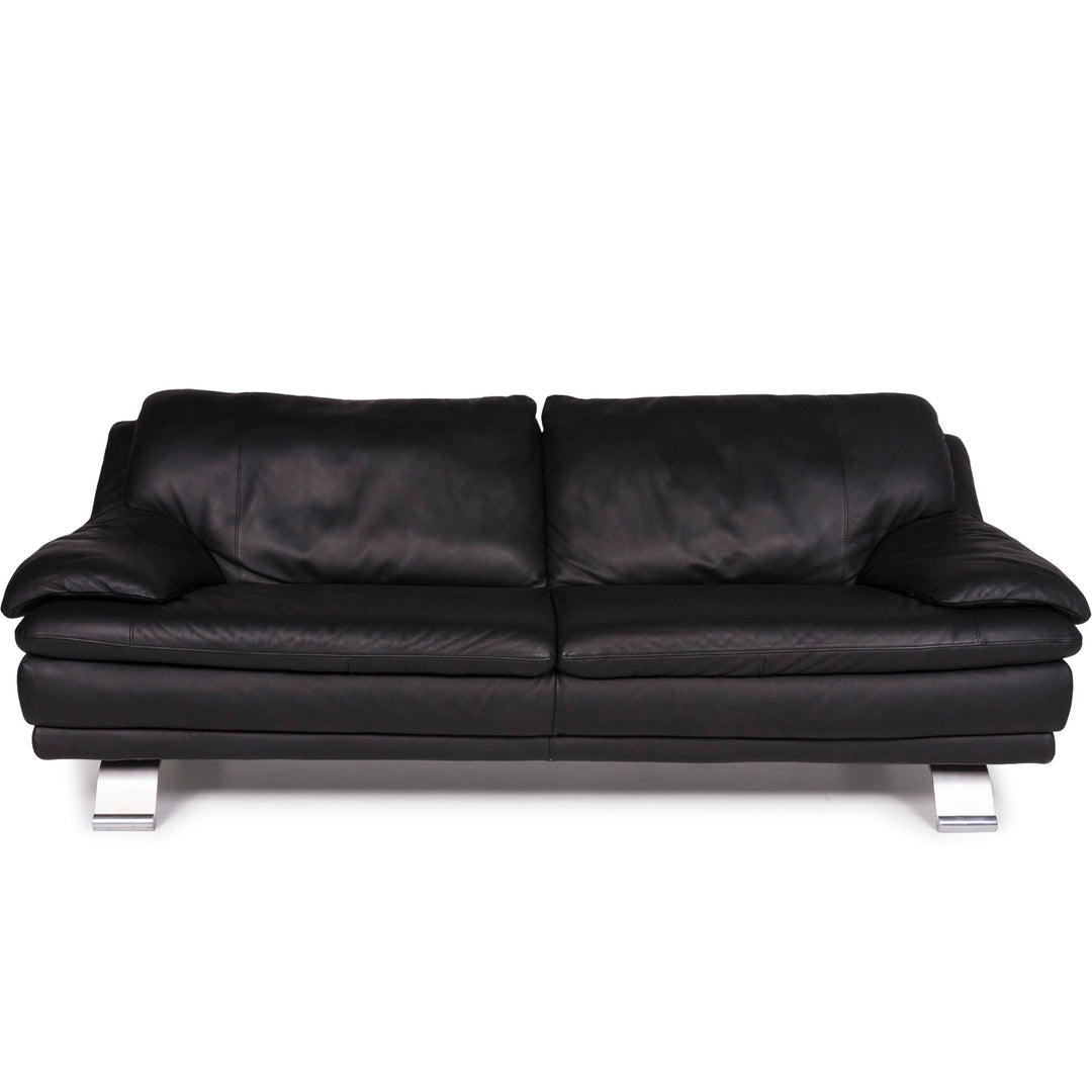 Italsofa Leather Sofa Black Three Seater #11357