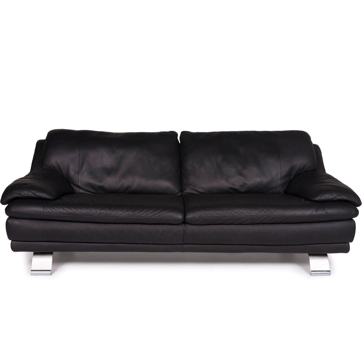 Italsofa Leather Sofa Black Three Seater #11357